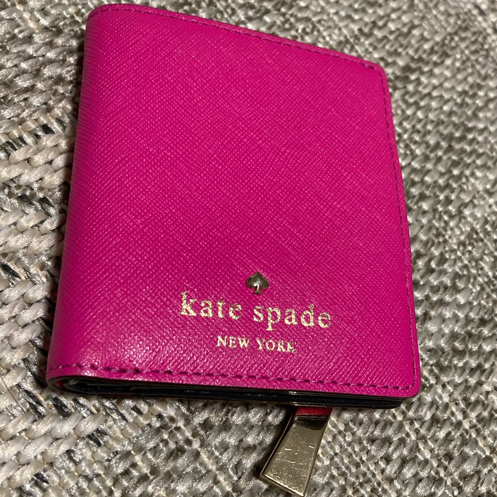 Hot pink Kate Spade New York wallet gold hardware
